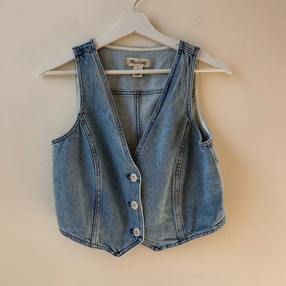 Cotton-Hemp Denim Katrina Crop Vest Top - Picture 6 of 14